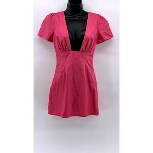 BEGINNING BOUTIQUE Women's Pink Deep V-Neck Short Sleeve A-Line Mini Dress SZ S